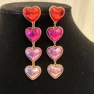 Heart Drop Pierced Earrings in Red, Pink, and Purple